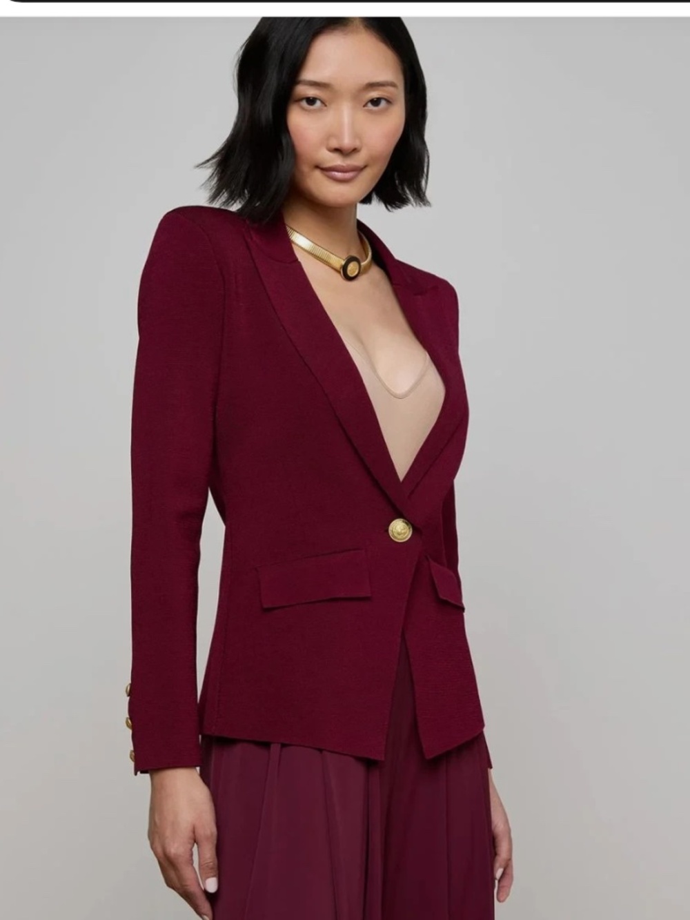 L'AGENCE Chamberlain Knit Blazer in Dark Port/Gold Sz M